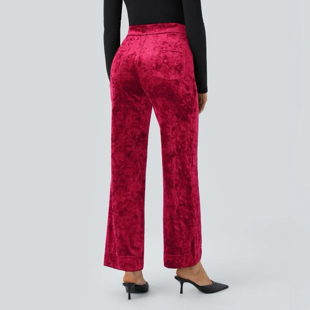 NWT Halara Red Velvet High Waisted Straight Wide Leg Pant - Large - Picture 3 of 11